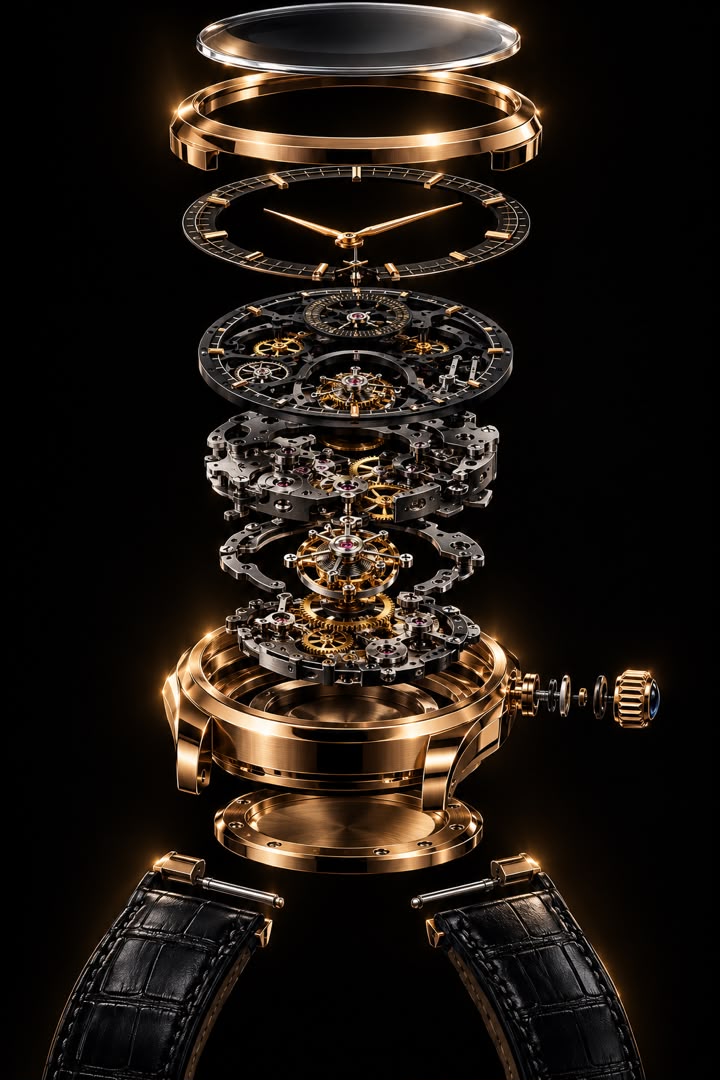 Original rose-gold watch exploded view